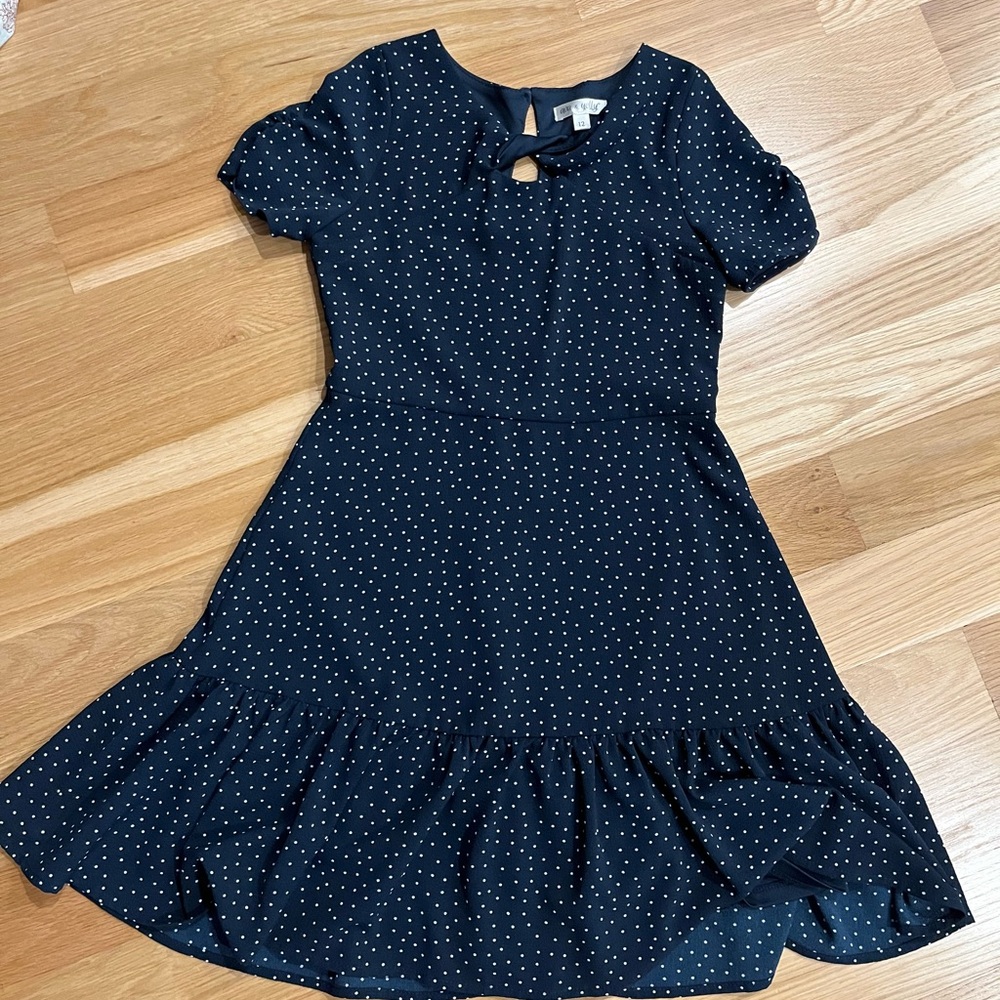 Polka Dot Kids Dress, Ava & Yelly - Navy